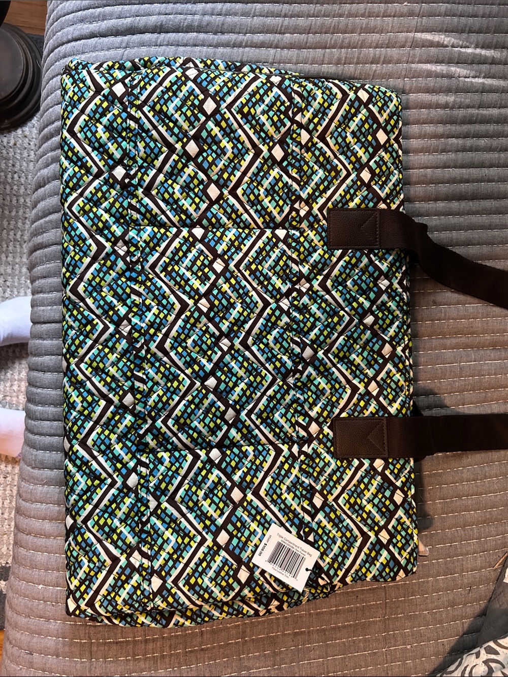 Vera Bradley Quilted Tote in Blue, Green, Black Geometric Print
